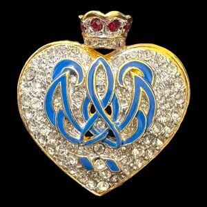 Venice Simplon Orient Express VSOE Crown Heart RhinestoneBlue Enamel Brooch